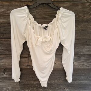 Lulu's White Long Sleeve Bodysuit Size Large